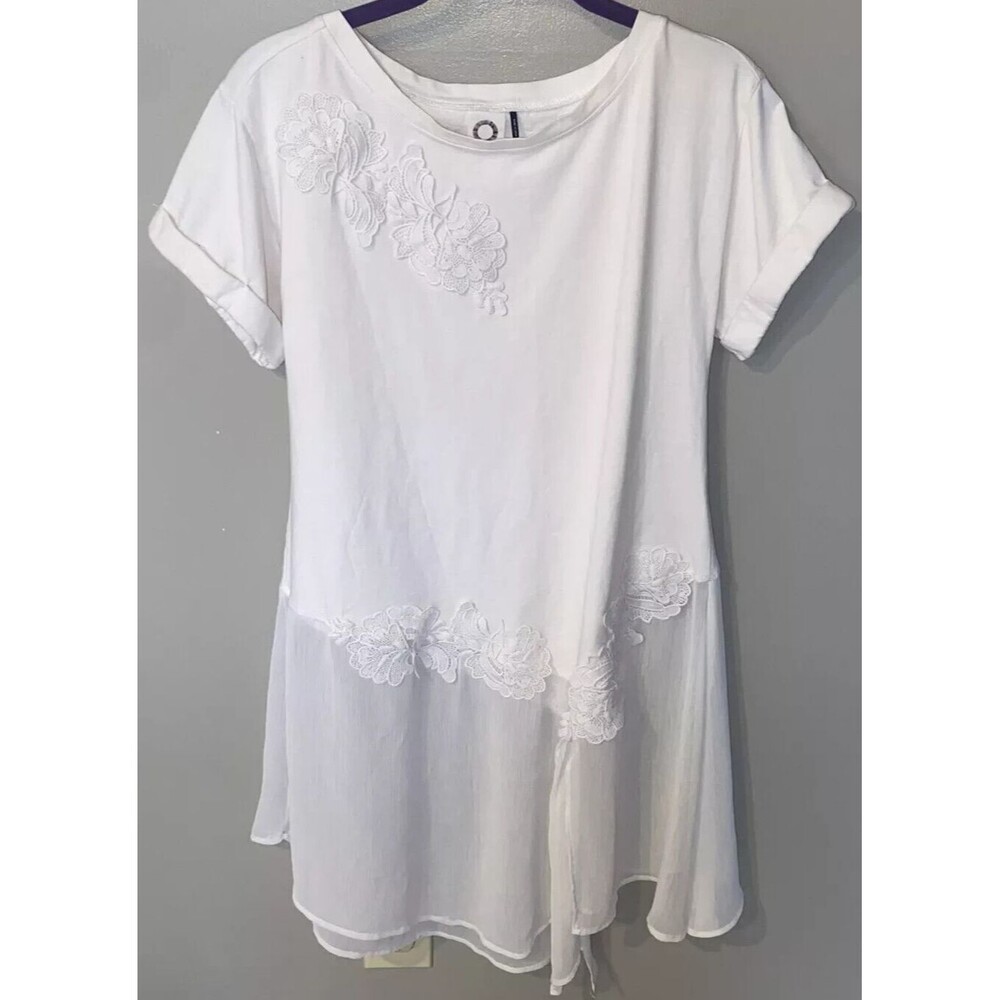 Anthropologie Akemi & Kin White Semi-Sheer Short Sleeve Dress Tunic Sz M Cotton